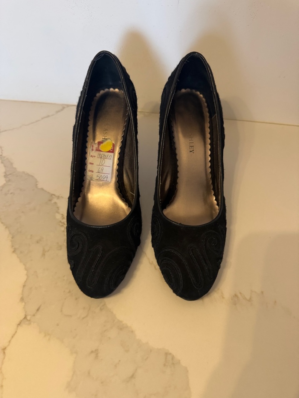 Laura Ashley Black Swirl Embroidered Heels